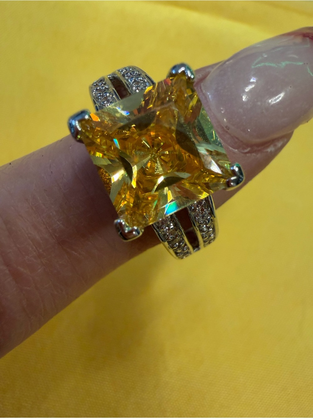 Park Lane Yellow Square Stone Statement Ring – Size 10